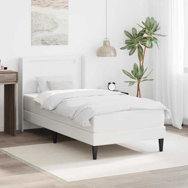 LED-valgustusega voodiraam koos madratsiga, valge, 100 × 200 cm, kunstnahk — mudel 3414902