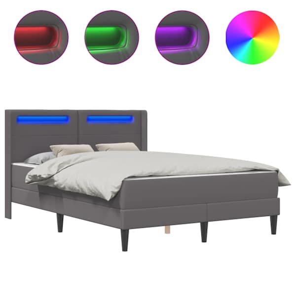 LED-valgustusega voodiraam koos madratsiga, hall, 120 × 190 cm, kunstnahk — mudel 3414903