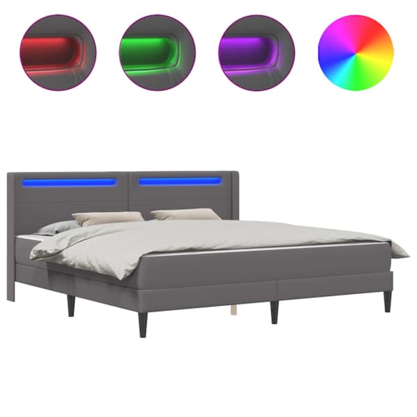 LED-valgustusega voodiraam koos 2 madratsiga, hall, 200 × 200 cm, kunstnahk — mudel 3414921