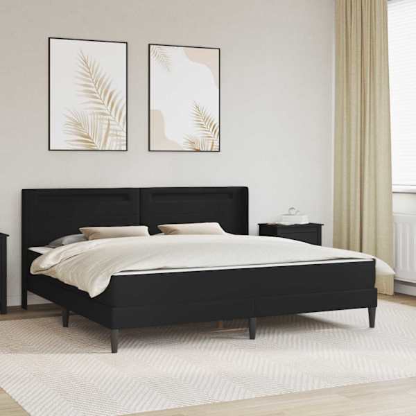 LED-valgustusega voodiraam koos 2 madratsiga, must, 200 × 200 cm, kunstnahk — mudel 3414922