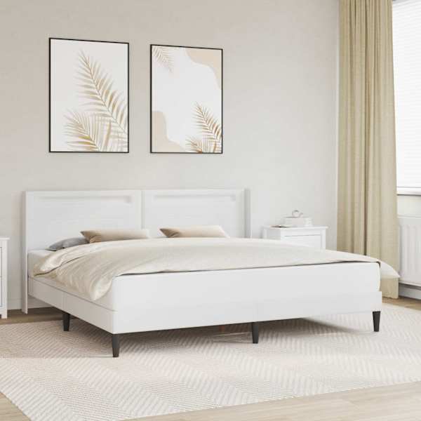 LED-valgustusega voodiraam koos 2 madratsiga, valge, 200 × 200 cm, kunstnahk — mudel 3414923