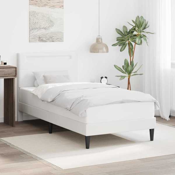 LED-valgustusega voodiraam koos madratsiga, valge, 90 × 200 cm, kunstnahk — mudel 3414987