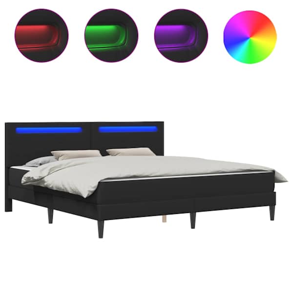 LED-valgustusega voodiraam koos 2 madratsiga, must, 200 × 200 cm, kunstnahk — mudel 3415010