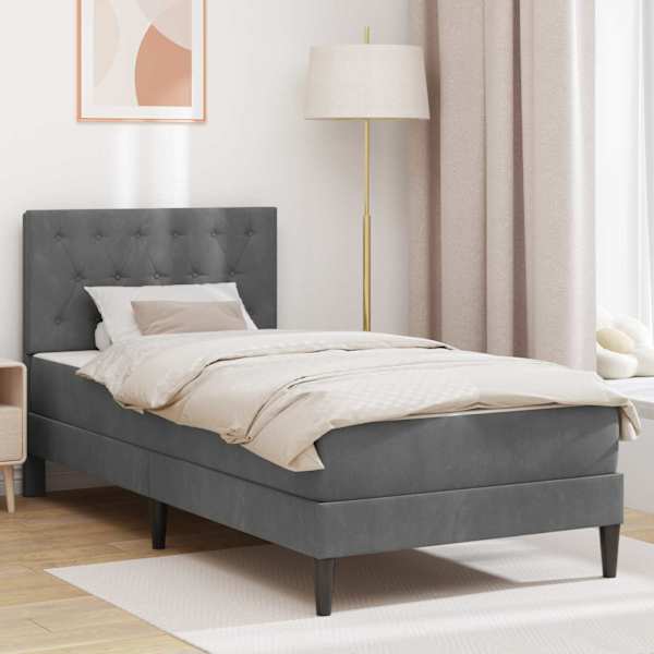Voodiraam koos madratsiga, tumehall, 90 × 200 cm, samet — mudel 3415025