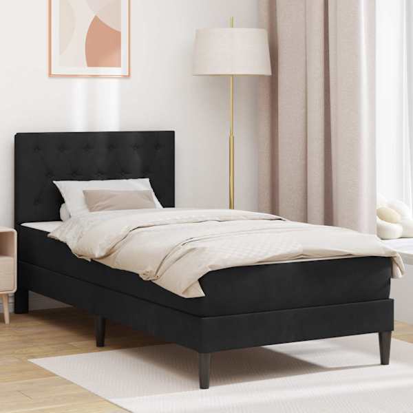 Voodiraam koos madratsiga, must, 100 × 200 cm, samet — mudel 3415034