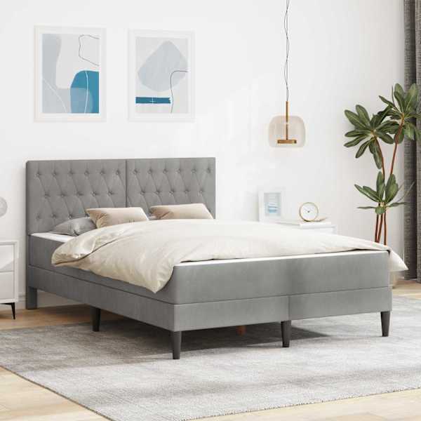Voodiraam koos madratsiga, helehall, 140 × 200 cm, samet — mudel 3415054