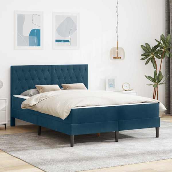 Voodiraam koos madratsiga, sinine, 160 × 200 cm, samet — mudel 3415065