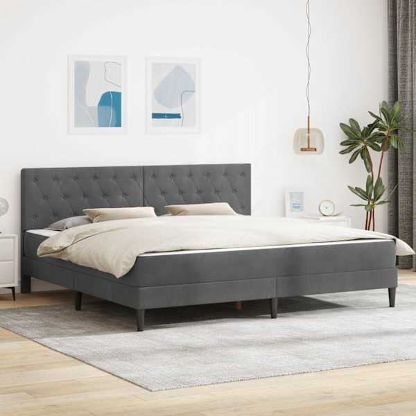 Voodiraam koos 2 madratsiga, tumehall, 200 × 200 cm, samet — mudel 3415073