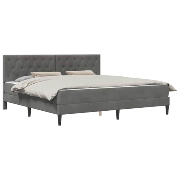 Voodiraam koos 2 madratsiga, tumehall, 200 × 200 cm, samet — mudel 3415073