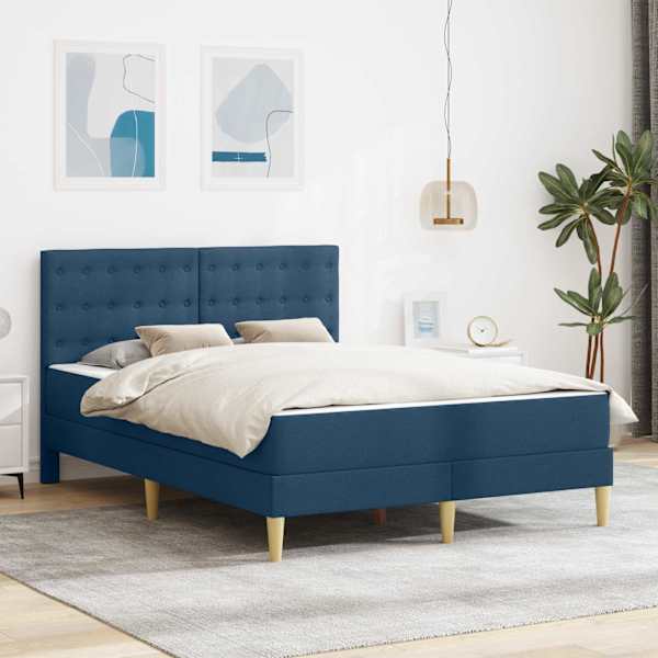 Voodiraam koos madratsiga, sinine, 120 × 190 cm, kangas — mudel 3415102