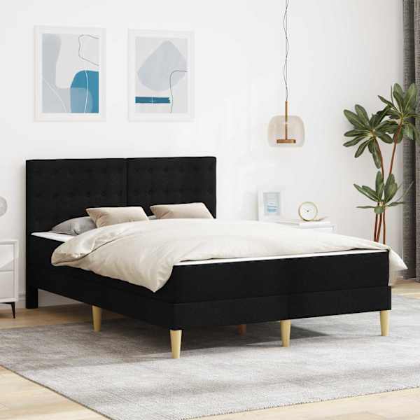 Voodiraam koos madratsiga, must, 160 × 200 cm, kangas — mudel 3415120