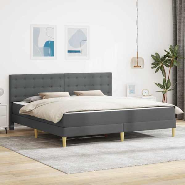 Voodiraam koos 2 madratsiga, tumehall, 200 × 200 cm, kangas — mudel 3415129