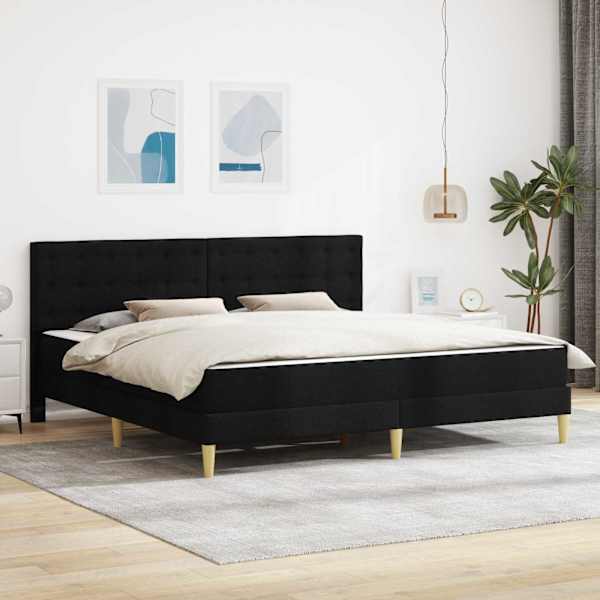 Voodiraam koos 2 madratsiga, must, 200 × 200 cm, kangas — mudel 3415130