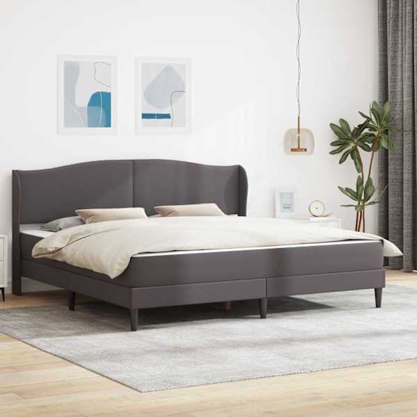 Voodiraam koos madratsiga, hall, 180 × 200 cm, kunstnahk — mudel 3415160