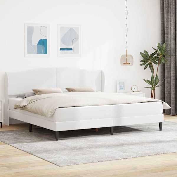 Voodiraam koos madratsiga, valge, 180 × 200 cm, kunstnahk — mudel 3415162