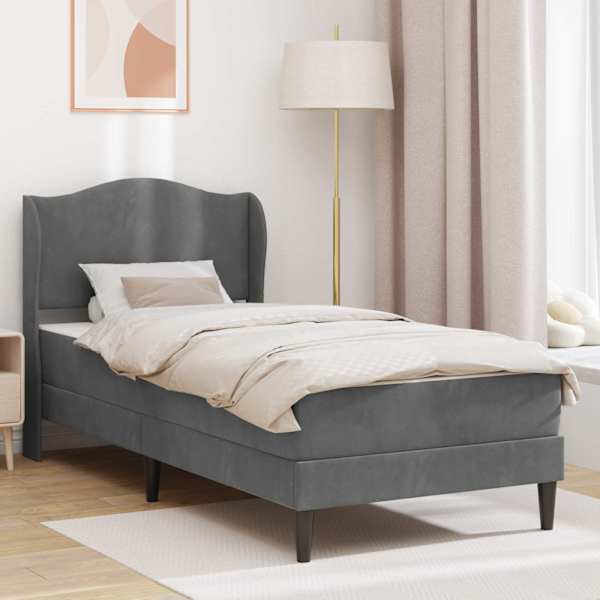 Voodiraam koos madratsiga, tumehall, 100 × 200 cm, samet — mudel 3415185