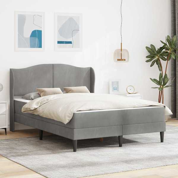 Voodiraam koos madratsiga, helehall, 140 × 190 cm, samet — mudel 3415202