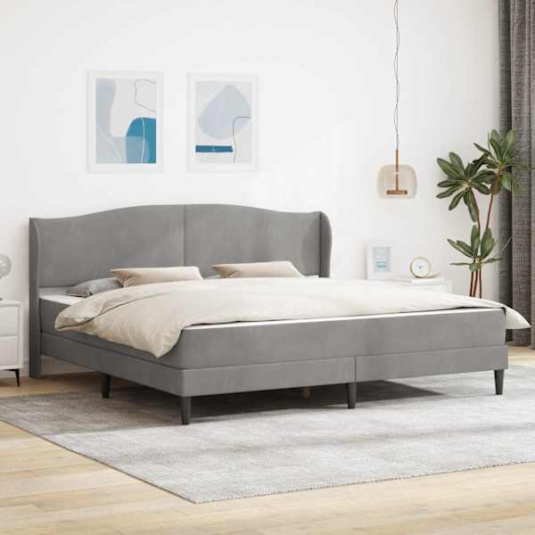 Voodiraam koos 2 madratsiga, helehall, 200 × 200 cm, samet — mudel 3415226