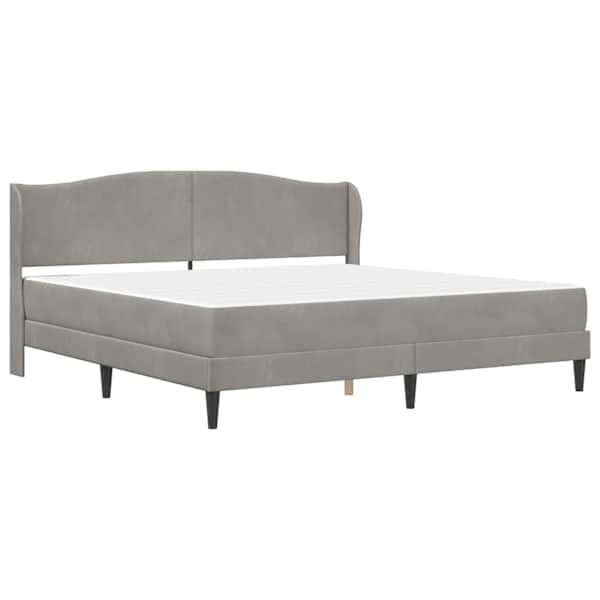 Voodiraam koos 2 madratsiga, helehall, 200 × 200 cm, samet — mudel 3415226