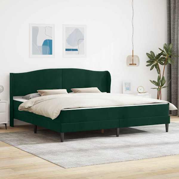 Voodiraam koos 2 madratsiga, tumeroheline, 200 × 200 cm, samet — mudel 3415228