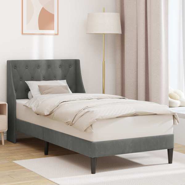 Voodiraam peatsiga, tumehall, 90 × 200 cm, samet — mudel 42027401
