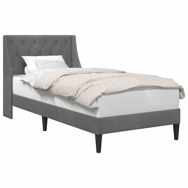 Voodiraam peatsiga, tumehall, 90 × 200 cm, samet — mudel 42027401