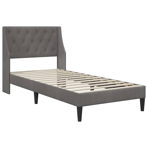 Voodiraam peatsiga, tumehall, 90 × 200 cm, samet — mudel 42027401