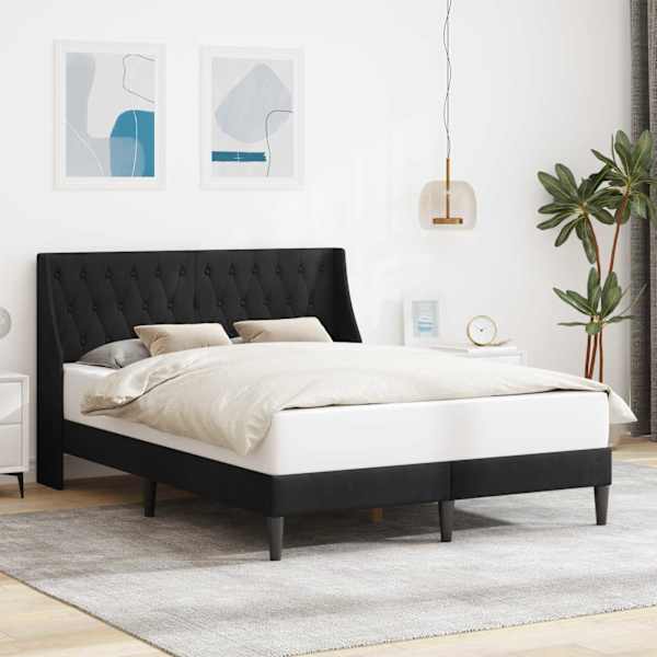 Voodiraam peatsiga, must, 160 × 200 cm, samet — mudel 42027440