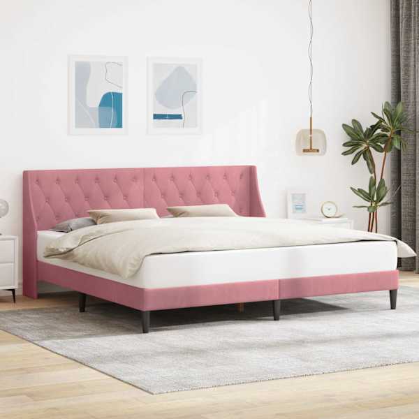 Voodiraam peatsiga, roosa, 200 × 200 cm, samet — mudel 42027451