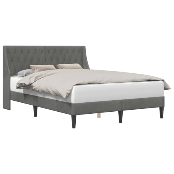 Voodiraam peatsiga, tumehall, 153 × 203 cm, samet — mudel 42027464