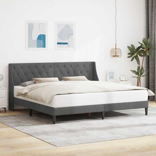 Voodiraam peatsiga, tumehall, 183 × 213 cm, samet — mudel 42027466