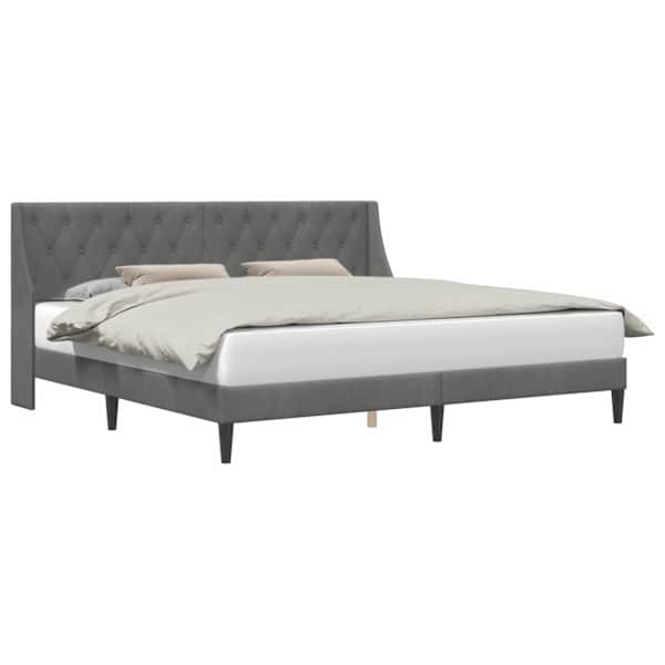 Voodiraam peatsiga, tumehall, 183 × 213 cm, samet — mudel 42027466