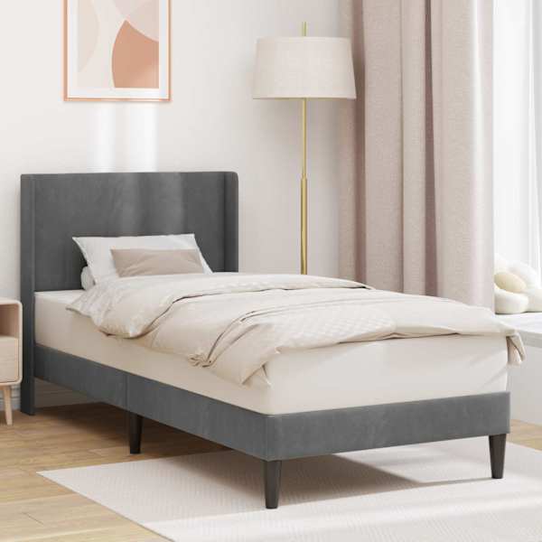 Voodiraam, tumehall, 90 × 190 cm, samet — mudel 42027474
