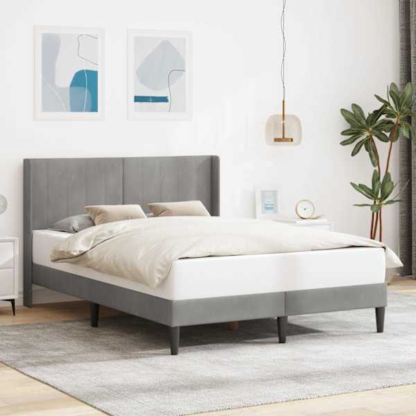 Voodiraam peatsiga, helehall, 120 × 200 cm, samet — mudel 42027497