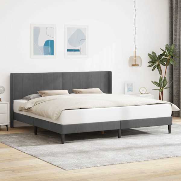 Voodiraam peatsiga, tumehall, 183 × 213 cm, samet — mudel 42027545