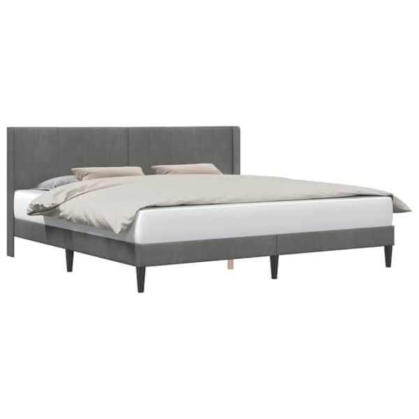 Voodiraam peatsiga, tumehall, 183 × 213 cm, samet — mudel 42027545