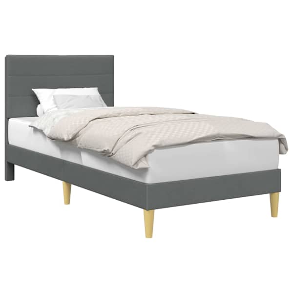 Voodiraam peatsiga, tumehall, 90 × 200 cm, kangas — mudel 42027559