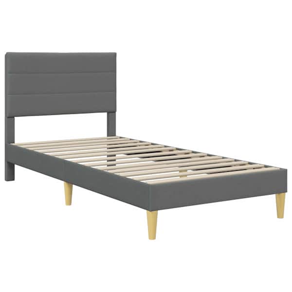 Voodiraam peatsiga, tumehall, 100 × 200 cm, kangas — mudel 42027565