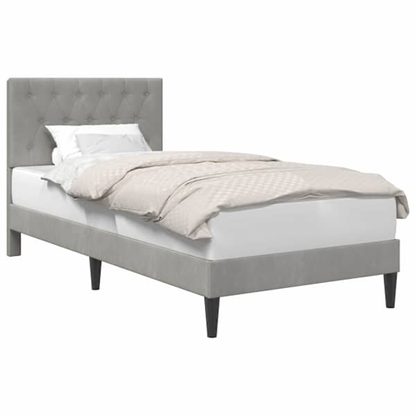 Voodiraam peatsiga, helehall, 90 × 190 cm, samet — mudel 42027631