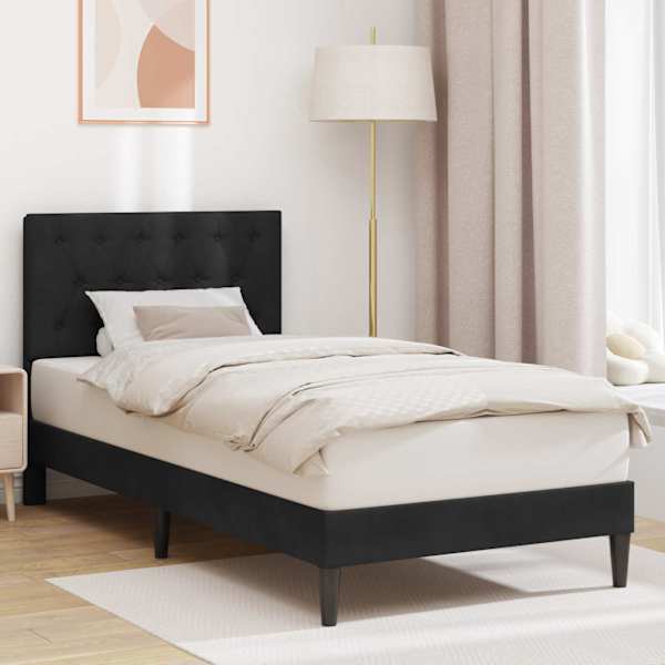 Voodiraam peatsiga, must, 90 × 190 cm, samet — mudel 42027635