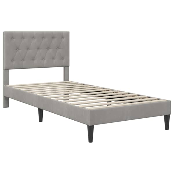 Voodiraam peatsiga, helehall, 100 × 200 cm, samet — mudel 42027643