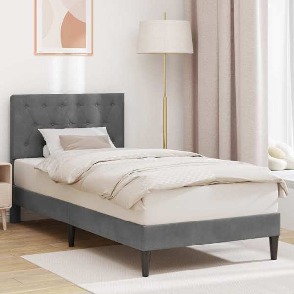 Voodiraam peatsiga, tumehall, 100 × 200 cm, samet — mudel 42027644