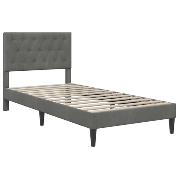 Voodiraam peatsiga, tumehall, 100 × 200 cm, samet — mudel 42027644