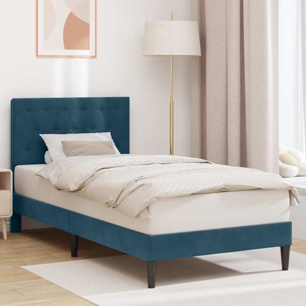 Voodiraam peatsiga, sinine, 100 × 200 cm, samet — mudel 42027648