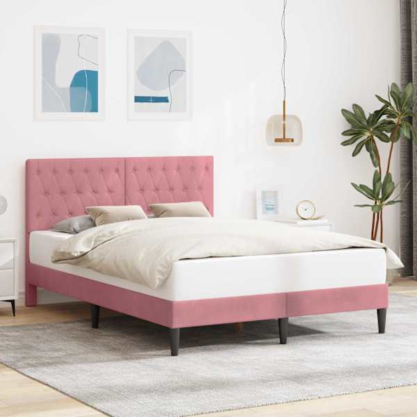 Voodiraam peatsiga, roosa, 140 × 190 cm, samet — mudel 42027664
