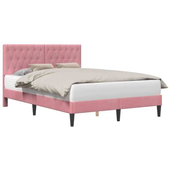 Voodiraam peatsiga, roosa, 140 × 190 cm, samet — mudel 42027664