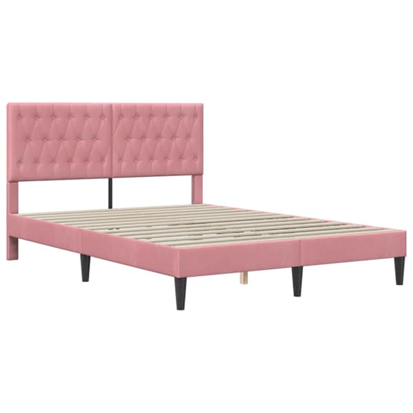Voodiraam peatsiga, roosa, 140 × 190 cm, samet — mudel 42027664