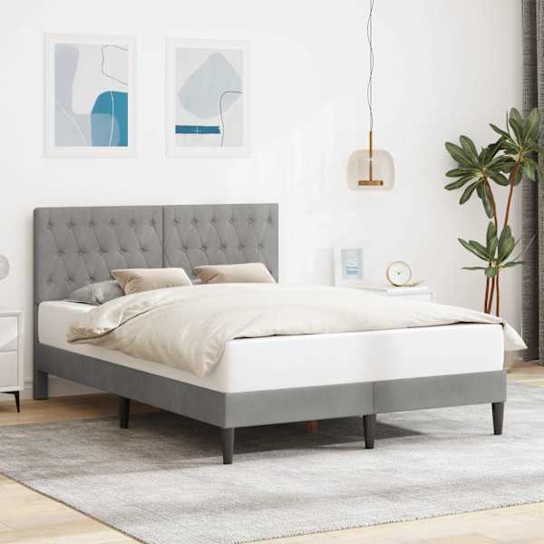 Voodiraam peatsiga, helehall, 140 × 200 cm, samet — mudel 42027667