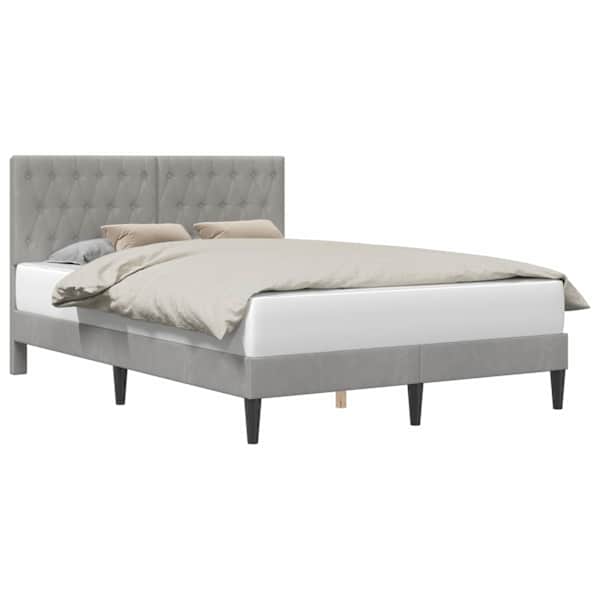 Voodiraam peatsiga, helehall, 160 × 200 cm, samet — mudel 42027673