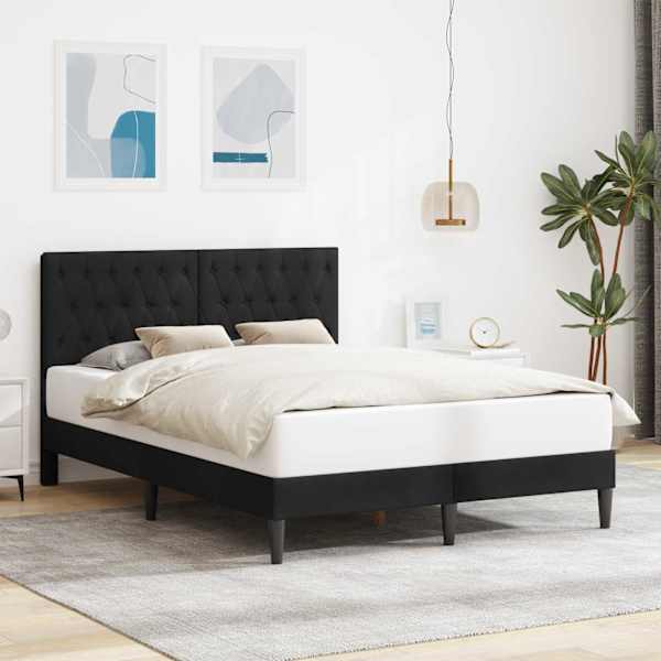 Voodiraam peatsiga, must, 160 × 200 cm, samet — mudel 42027677